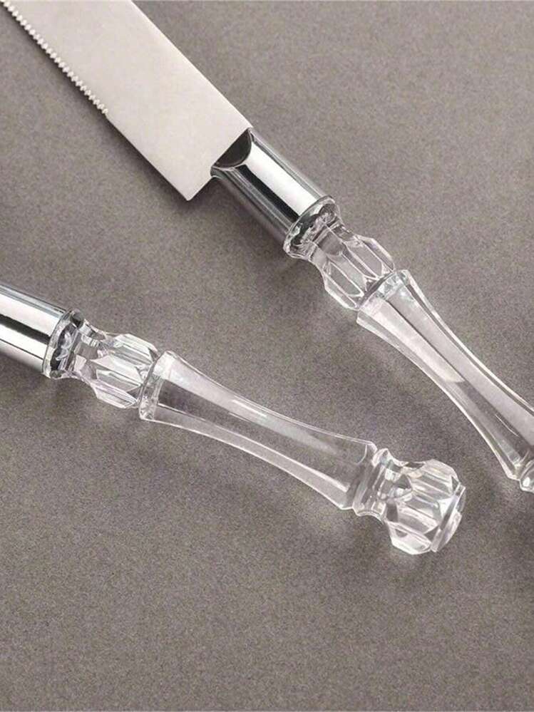 1/2 件/套婚礼蛋糕切具套装，包括不锈钢刀片蛋糕刀和服务器，银色，带亚克力仿水晶手柄，非常适合婚礼、新娘送礼会、周年纪念、乔迁和生日礼物圣诞礼物 - 彩色 - 查看 5