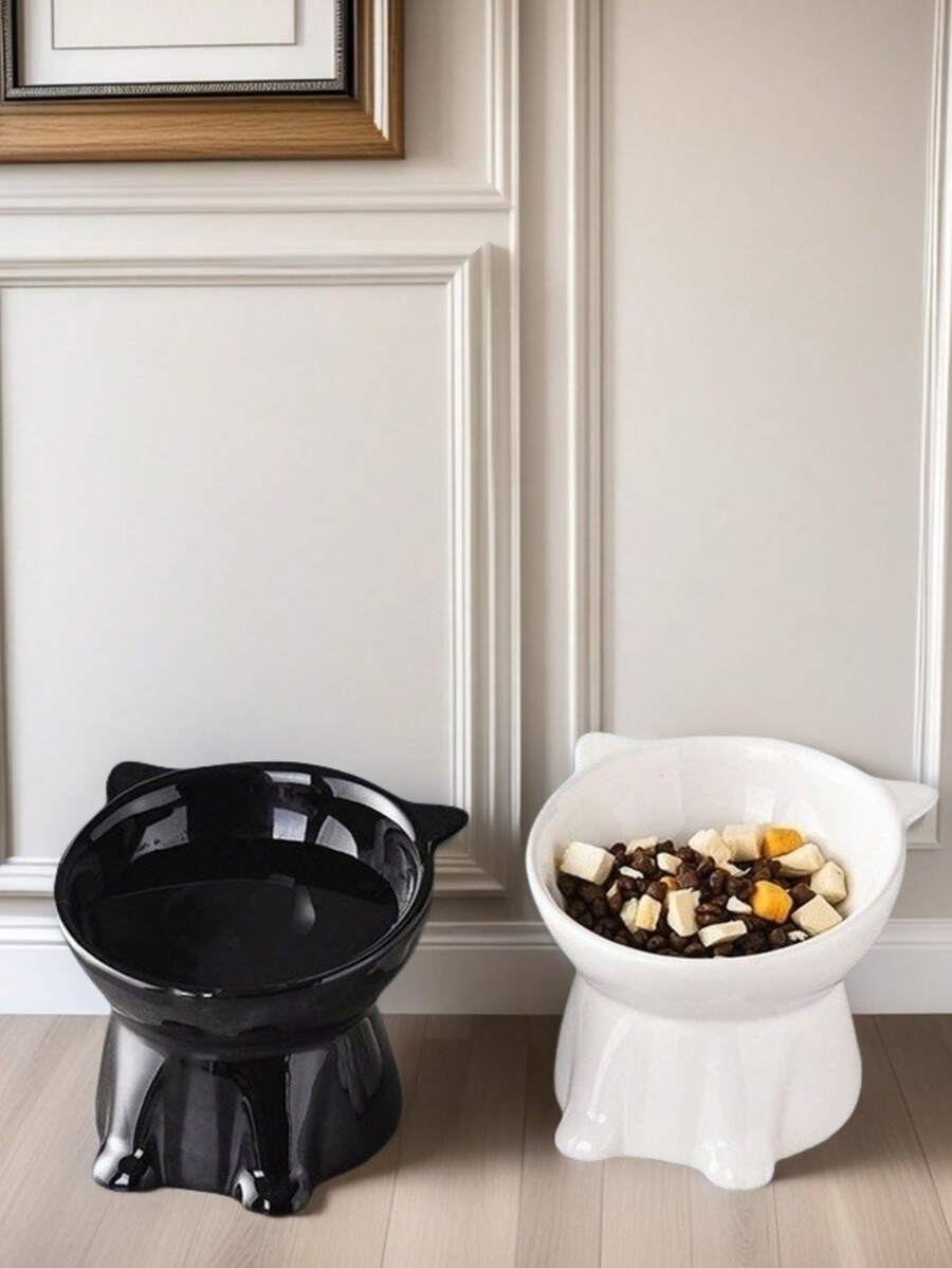 1 件猫/狗爱好者礼物和狗/猫妈妈爱宠物碗，猫爱好者和猫妈妈爱碗，可爱塑料碗，狗爱好者和狗妈妈爱水碗，猫/狗爱好者礼物和狗/猫妈妈爱宠物护颈高脚斜碗，防止翻倒 - 彩色 - 查看 1