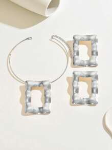 3pcs/Set Geometric Metal Style Creative European & American Exaggerated Personalized Party Fashion Jewelry Set - Silver - View 2