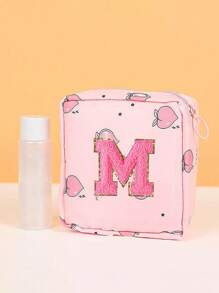 A-Z First Letter Towel Pearl Embroidered Portable Sanitary Napkin Storage Bag - Large Capacity Waterproof Cartoon Design - Suitable For Girls In Their Menstrual Period! Waterproof Cosmetic Travel Bag, Coin Wallet, Teen Girl Cash Bag