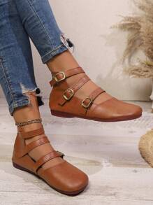 Nuevos zapatos cómodos de punta redonda tipo Mary Jane negros, mocasines planos casuales vintage dulces con hebilla