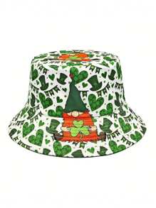 1pc Unisex Printed Bucket Hat, Reversible Irish Festival Pattern Design, Spring/Summer