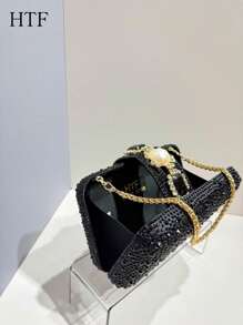 1 szt. Czarny brokat Bling-Bling Rhinestone Torby na ramię Torebki crossbody Torebki Torebki Kryształy Rhinestone Wieczorowa torebka dla kobiet Torebka kopertówka z łańcuszkiem Nadaje się na formalne okazje, wesela, koncerty - Świetny pomysł na prezent dla kobiet