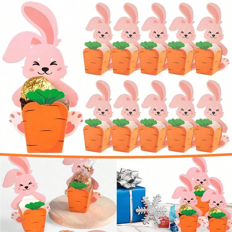 10 Pcs Easter Small Gift Boxes Bunny Carrot Shaped Mini Treat Boxes Cartoon 3D Paper Gift Boxes For Easter Birthday Shower Holiday Party Supplies