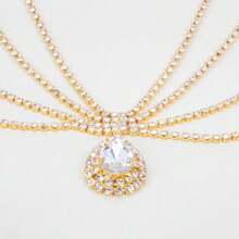 1 pieza Banda de cabello con cristales estilo europeo y americano, accesorio de cabeza nupcial, diadema con cadena de frente, joyería para el cabello estilo bohemio