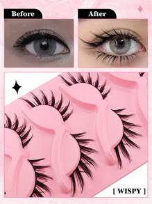 5 Pairs Spikey Manga Lashes Anime False Eyelashes Wet Look Cat Eye Lashes Cartoon Eyelashes Dramatic Fake Lashes Wet Wispy Winged Manga Eyelashes Fox Eye Lashes Japanese Cosplay, Dense Pointed Thailand-Style Lashes Makeup Tool - 黑色 - 查看 4