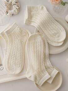 3 Pares de Meias Leves de Tornozelo com Renda Ivory para Mulheres, Macias e Confortáveis para o Verão