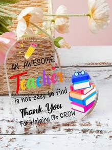 1 Piece, AWESOME TEACHER Book, Heart-Shaped Transparent Acrylic Desktop Decoration Ornament, Perfect Gift For Students To Give To Teachers, Used As A Special Gift For Back To School Season And Teacher's Day School Decor School Surprise Dormitory Decor