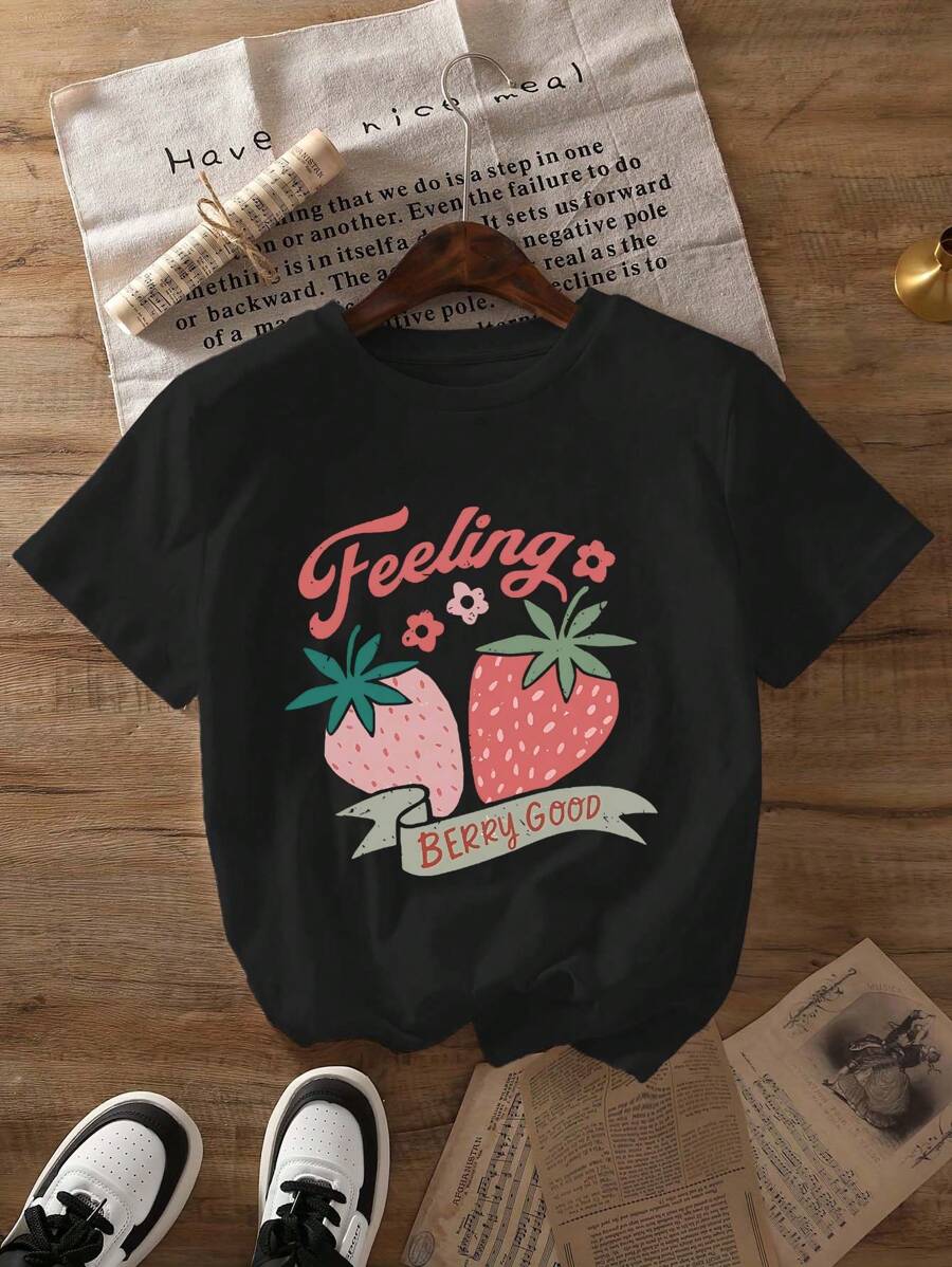 Summer Casual Women's Round Neck T-Shirt, Slim Fit Short Sleeved T-Shirt - Black - View 1