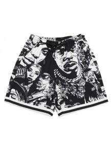 Men's Fashionable Cartoon Character Print Drawstring Waist Shorts - Multicolor - View 4