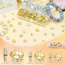 1 BOX Spacer Beads For Crafting, Colorful Rondelle Spacer Beads Box, Fancy Sparkle Crystal Rhinestone Spacer Loose Beads For Necklace Bracelet Earring Jewelry Making And Pens DIY Dec