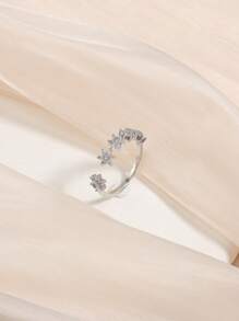 1pc Fashionable Rhinestone Flower Decorated Ring, Suitable For Daily Wear By Women