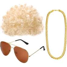 3pcs 50/60/70s Vintage Party Accessories, Suitable For Rock Theme And Disco Theme Parties, Including A Wig, Black/Brown/Gold Color Options, A Pair Of Gold Sunglasses, A Artificial Gold Chain. - Multicolor - View 10