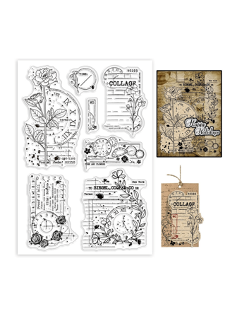 Vintage Alarm Clock & Plant Transparent Silicone Stamp For Scrapbooking/Card Making Decoration Craft Rubber Stamps