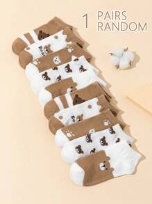 Conjunto De 10 Pares De Calcetines Cortos Para Mujeres Con Estampado De Oso, Antiolor, Absorción De Humedad, Cómodos Y Con Estilo De Longitud Hasta Los Tobillos, Adecuados Para El Uso Diario