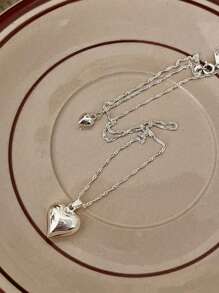 Elegant Silver Heart Pendant Necklace - Vintage Bohemian Style, Silver Plating, Suitable For Everyday Wear And Special Occasions, Gift For Wife, Lover, Mother On Holidays, All-Season Jewelry Accessory - Multicolor - View 6