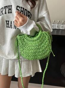 Bohemian Style Straw Tote Bag, Fashionable Women Shoulder Bag, High-Quality Multi-Function Shopping Bag, Suitable For Travel And Vacation, Earth-Tone Colors Matching Autumn Outfits, Casual Accessory, Eye-Catching Beach Bag Summer, Summer Straw Beach Bag For Women, Vacation Essentials, Perfect For Summer, Vacation & Beach - Multicolor - View 7