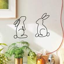 2pcs Vivid Rabbit Metal Wall Decor, Minimalist Geometric Rabbit Iron Sculpture, Spring Festival/Easter Farmhouse Decoration, Indoor Outdoor Porch Sign, Animal Theme Wall Hanging, Suitable For Easter, Valentine's Day, Mother's Day, Graduation, Ramadan Gifts Birthday