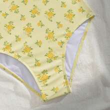 Women's Monokini One-Piece Swimsuit Summer Sleeveless Spaghetti Strap Floral Print Bathing Suit Swimwear - Yellow - View 7