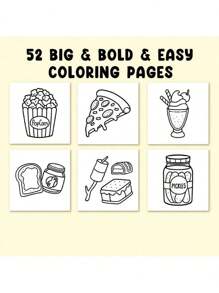 [Compre 2 libros y obtenga 1 tablero de dibujo gratis] Alimentos, bebidas y dulces: libro para colorear para adultos, audaz y fácil, diseños simples y grandes para relajación con una variedad de alimentos, bebidas, postres y frutas (audaz y fácil de colorear), el diseño es exquisito y las líneas son claras, libro ilustrado, de vuelta a la escuela, útiles escolares - Ver 7