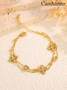 1 件优雅简约不锈钢个性化手链，男女皆宜的日常/度假配饰，复古时尚百搭，适合节日、派对、生日佩戴或作为礼物 - 金色 - 查看 1