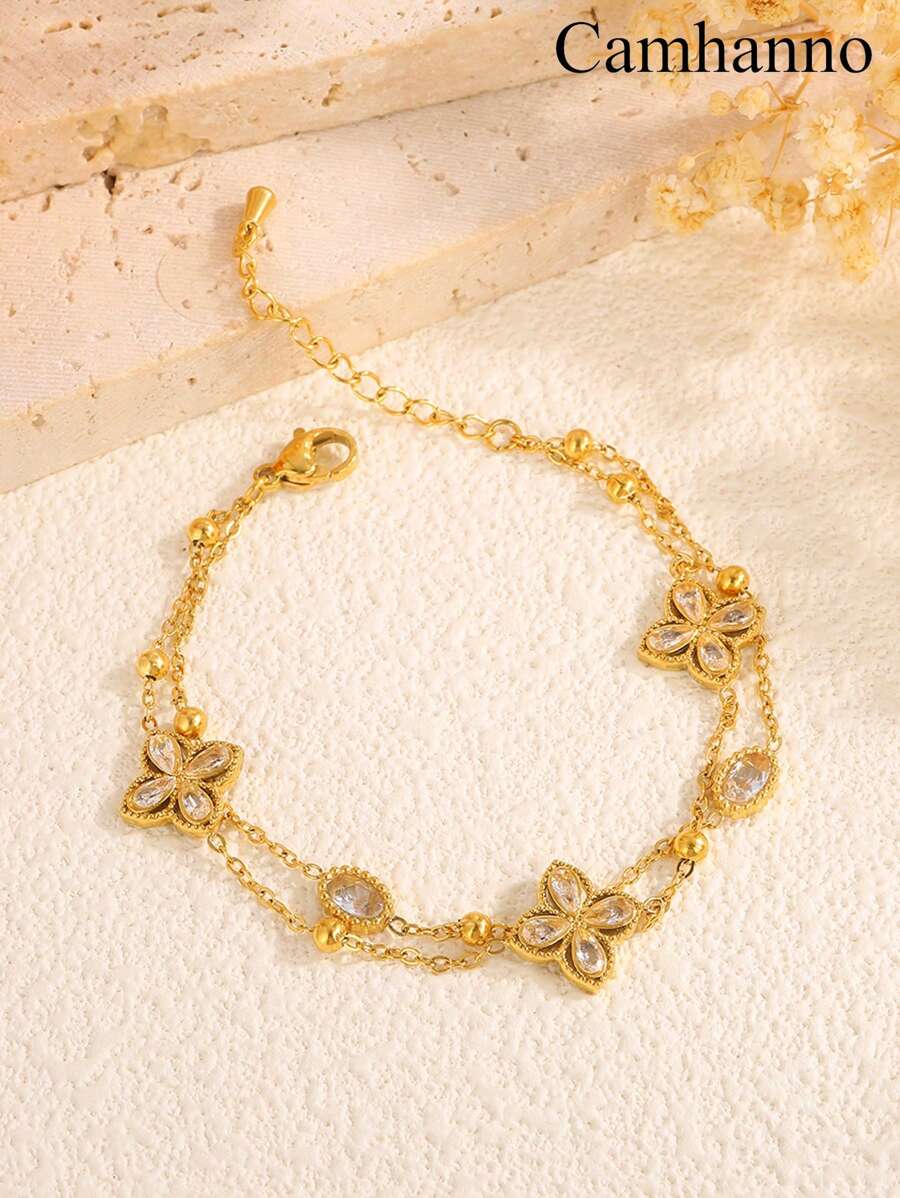 1 件优雅简约不锈钢个性化手链，男女皆宜的日常/度假配饰，复古时尚百搭，适合节日、派对、生日佩戴或作为礼物 - 金色 - 查看 1