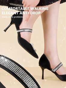 鞋跟防滑贴纸配件，适用于乐福鞋、平底鞋、高跟鞋、船鞋，弹性水钻鞋带，凉鞋配件，女士高跟鞋，黑色浅口鞋 - 彩色 - 查看 3