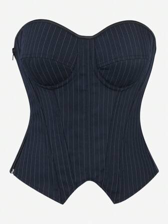Overbust Corset Top Bustier, Striped With Cups, Strapless Women Bodysuit, Slimming Shapewear, Suitable For Costume, Masquerade, Halloween