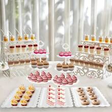 10 Pcs Cake Stand White Plastic Dessert Table Stand Set 4 Pcs 3 Tired Cupcake Display Stands Cookie Tray Rack Serving Tray Cake Display Tower And 6 Pcs Dessert Trays For Wedding Baby Shower Tea Party