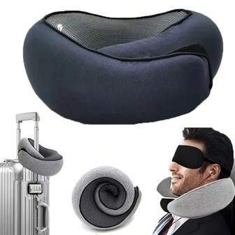 1pc Travel Pillow Pure Memory Foam Neck Pillow, Comfortable & Breathable Cover, Machine Washable, Airplane Travel Kit With Luxury Bag