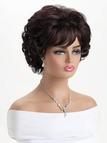 女士 10 英寸自然卷曲短棕色假发，带刘海，合成纤维，蓬松，适合日常佩戴、节日、万圣节服装、派对 - 彩色 - 查看 4