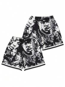 Men's Fashionable Cartoon Character Print Drawstring Waist Shorts - Multicolor - View 3