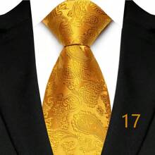 GOADAFOO 奢华 8CM 男士领带红色纯色条纹佩斯利领带男士新郎提花编织领带适合商务婚礼派对 - 橘色 - 查看 9