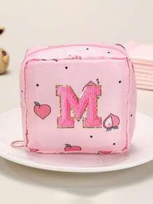 A-Z First Letter Towel Pearl Embroidered Portable Sanitary Napkin Storage Bag - Large Capacity Waterproof Cartoon Design - Suitable For Girls In Their Menstrual Period! Waterproof Cosmetic Travel Bag, Coin Wallet, Teen Girl Cash Bag