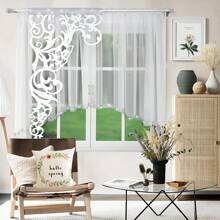 優質特麗綸薄紗窗簾套裝，2片，觸感柔軟，精美鏤空圖案設計，兒童房設計首選，400*145cm - 白色 - 查看 1
