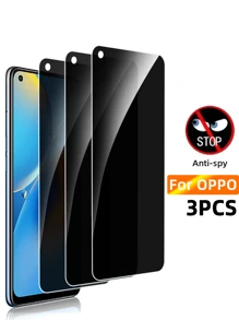 3Pcs Privacy Screen Protector Compatible With OPPO [Anti-Spy Tempered Glass], Ultra HD, Anti-Scratch, Bubble-Free, Easy Install 9H Protective Glass Compatible With Samsung Galaxy Gift For Birthday, Family, Friends Phone Screen Protector, Phone Accessories Waterproof Shockproof Anti-Fall Anti-Fall Anti-Fingerprint Full Cover - Dark Grey - View 1