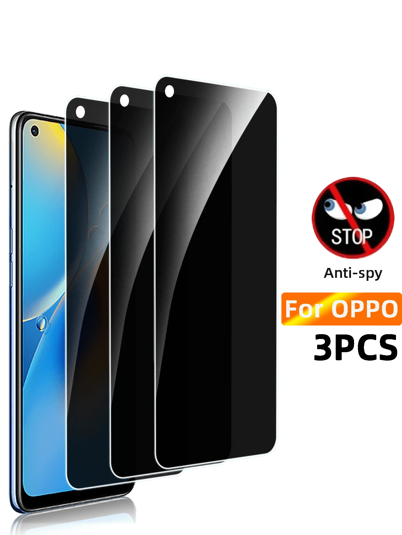 3Pcs Privacy Screen Protector Compatible With OPPO [Anti-Spy Tempered Glass], Ultra HD, Anti-Scratch, Bubble-Free, Easy Install 9H Protective Glass Compatible With Samsung Galaxy Gift For Birthday, Family, Friends Phone Screen Protector, Phone Accessories Waterproof Shockproof Anti-Fall Anti-Fall Anti-Fingerprint Full Cover - Dark Grey - View 1
