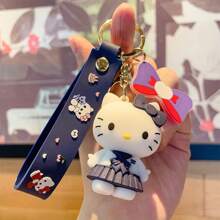 Sanrio 1pc New KT Cat Keychain Cartoon Anime PVC Figurine Cat Pendant Bag Charm Car Key Ring Creative Gift