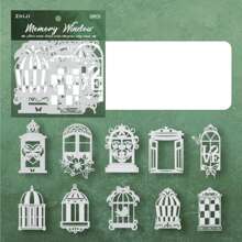 10pcs Vintage Embossed Perforated Hard Card Stickers, "Silver Dreamland" Series, For Scrapbooking, Diary DIY Decor