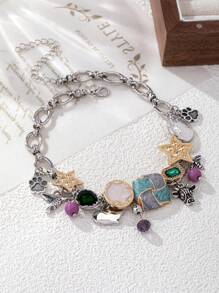 1 chiếc vòng cổ kim loại bất đối xứng tráng men hình chim Boho và đầu bò dành cho phụ nữ - Nhiều màu - Xem 4
