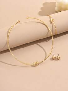 4 pièces/Set de bijoux élégants et minimalistes comprenant boucles d'oreilles, bracelet et collier pour femmes