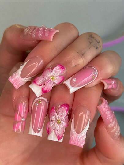 10pcs/Set Handmade 3D Flower & Wave Nail Art Stickers, Daily Wear Nail Accessories For Women & Girls Nails Nail Supplies Handmade Press On Nails