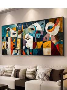 One Piece Of Frameless Modern Abstract Colorful Bohemian Geometric Patchwork Wall Art Featuring A Human Face, Measuring 23.62 By 47.24 Inches Or 60 By 120 Centimeters, Perfect For Bedroom Decor And As A Retro Canvas Poster For Living Room Or Corridor Decoration. Gifts Birthday Graduation