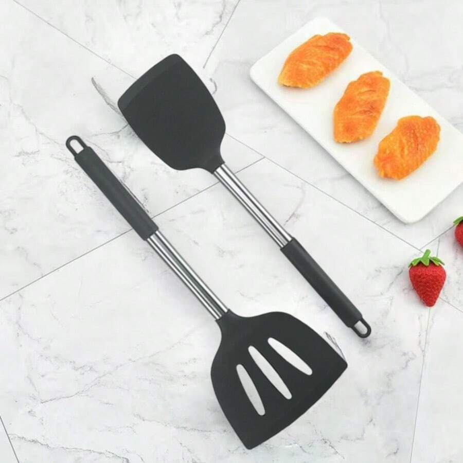 2pcs Silicone Heat Resistant Cooking Utensil Set - Silicone Slotted Turner & Ladle, Non-Stick Safe For Cookware, Easy To Clean - Multicolor - View 1