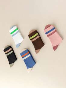 5 Pairs Of Women's Socks Are Suitable For All Seasons Multi-Colored Stripes Simple Fashion Soft Breathable Sweat Absorption Daily Casual Sports Mid-Tube Socks