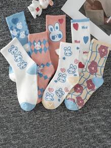 1/3/5/10 双随机颜色中筒袜，时尚女士学生袜，适合春季，白色