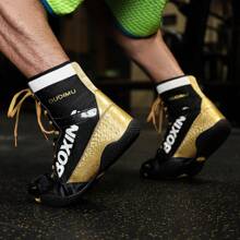 Men's Professional Boxing Competition & Training High-Top Shoes, Indoor Rubber Sole Wrestling Shoes