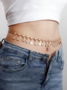 1 件甜美酷炫简约单层美女头流苏几何腰链，性感金属链身体链夏季