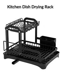 Kitchen Dish Drying Rack, Dish Racks For Kitchen Counter, Large Dish Drainers Rack, Two Tier Black Metal Dish Drying Rack - Black - View 12