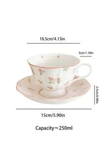 1pc Rustic Ceramic Cup & Saucer Set, French Girl Style Coffee Cup, Retro Nostalgic Milk Cup, Breakfast Cup, Latte Cup, Sweet Afternoon Tea Plate, Snack Plate, Suitable For Cafes, Tea Houses, Parties, Gifts For Best Friends